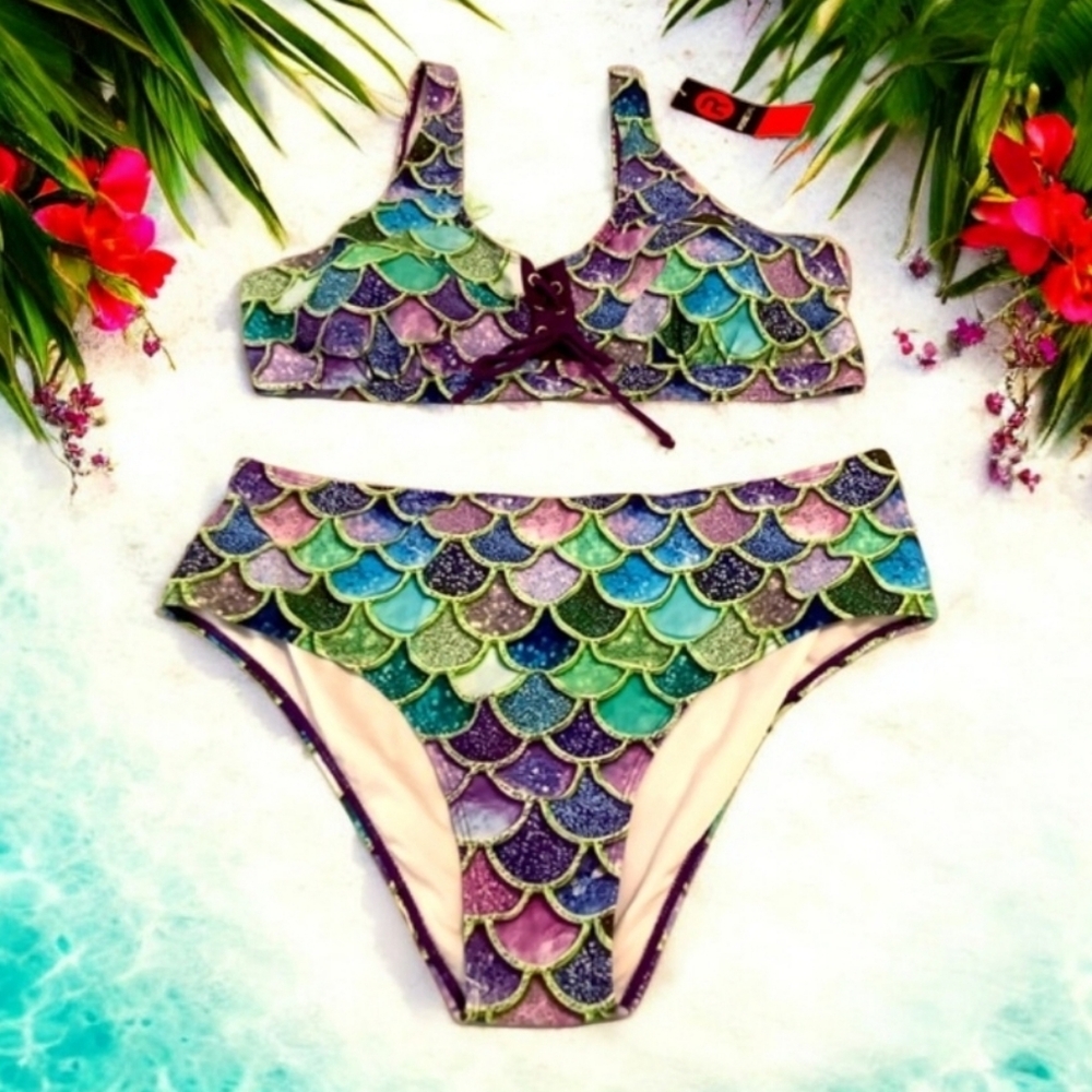 ROSEGAL colorful bikini plus size 2X NWT purple, pink multicolor swimsui…